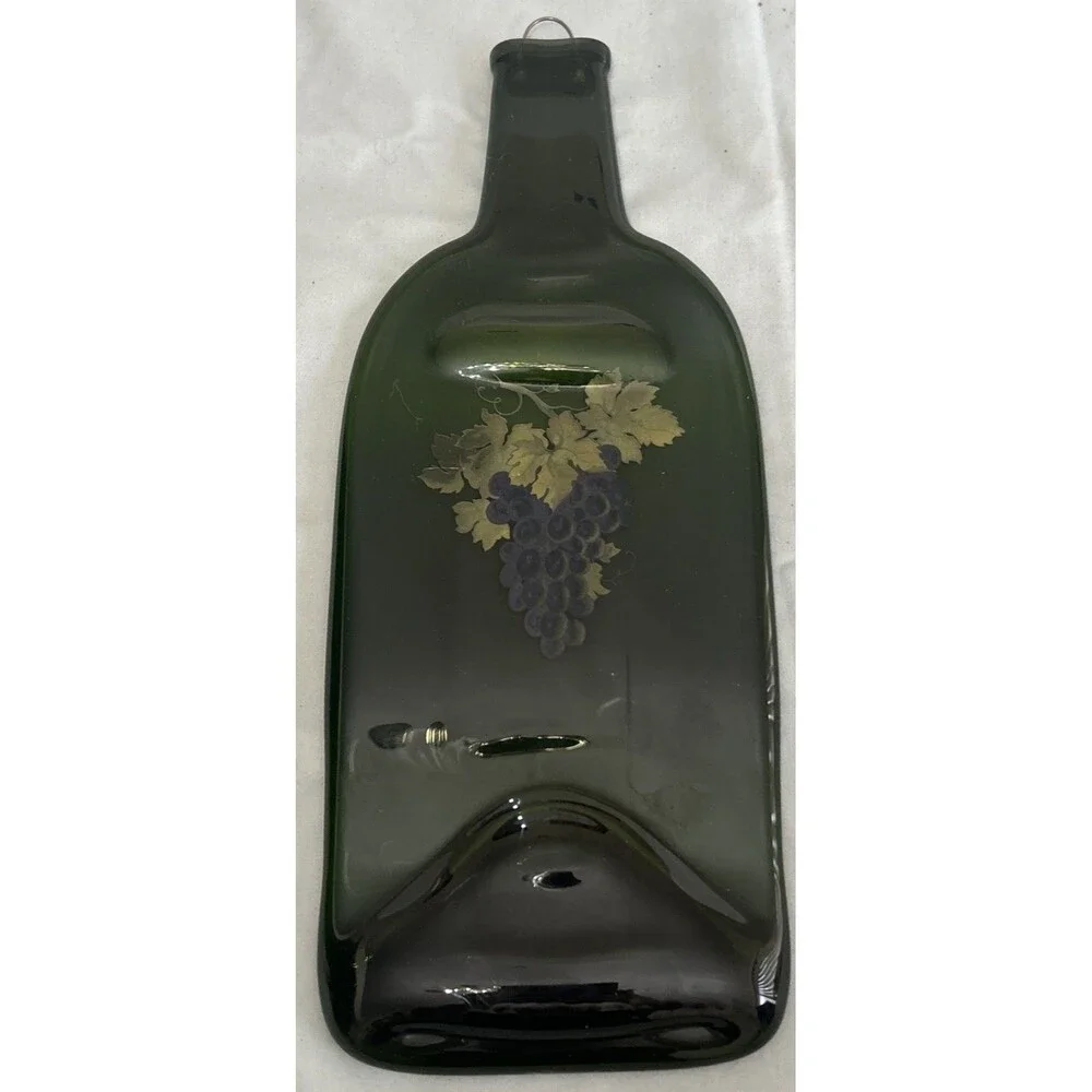 Flattened Slumped Green Wine Bottle Cheese Tray Or Wall Decor